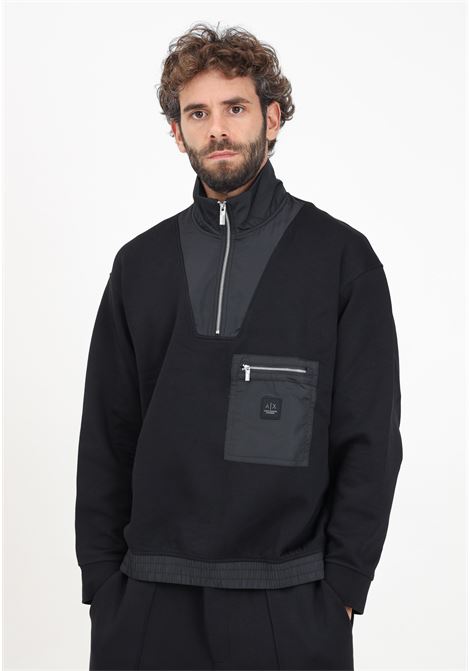 Men's black half-zip sweatshirt with chest pocket ARMANI EXCHANGE | XM000083AF10818UC001